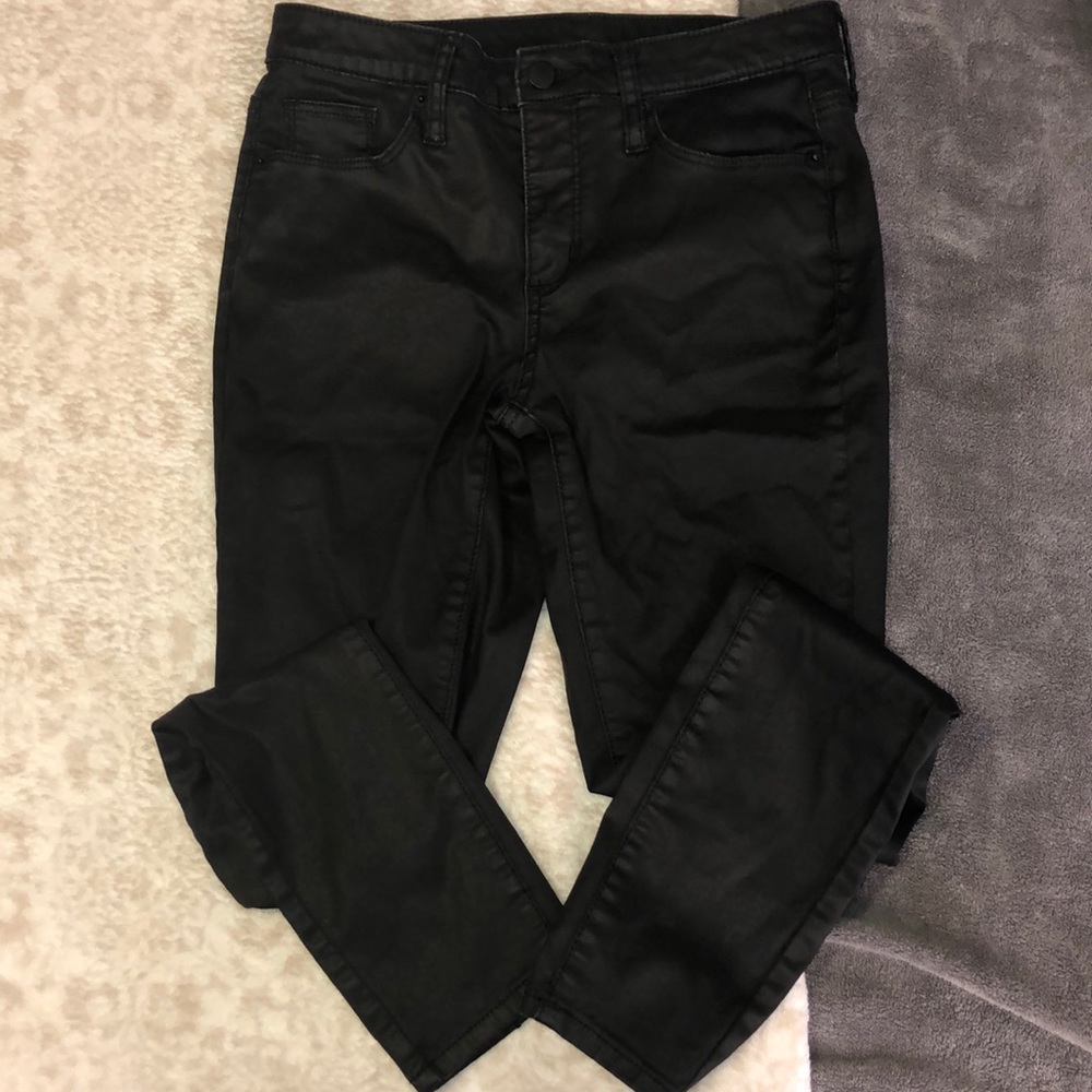 Black leather skinny jeans
